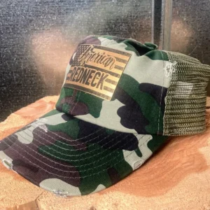 American Redneck CAMO Hat - GOLD on Black FLAG Patch - Distressed Hat