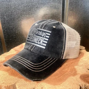 American Redneck Black on Grey Hat - Black on Silver FLAG Patch - Distressed Hat